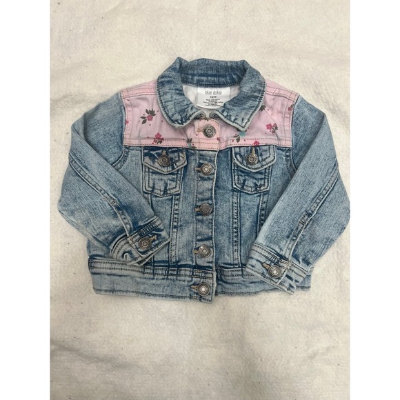 Okie Dokie Baby Girls Floral Detail Denim Jean Jacket  Size 12M cotton‎ - Picture 1 of 7